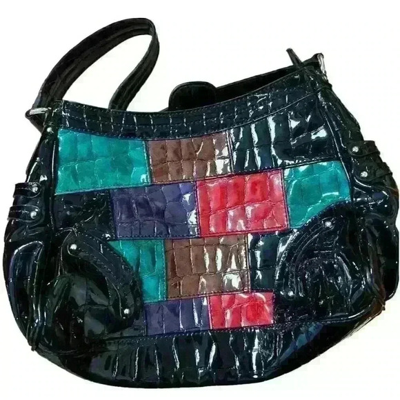 Liz Claiborne Patchwork Color Block Shoulder Hand Bag Purse Large - Picture 2 of 7